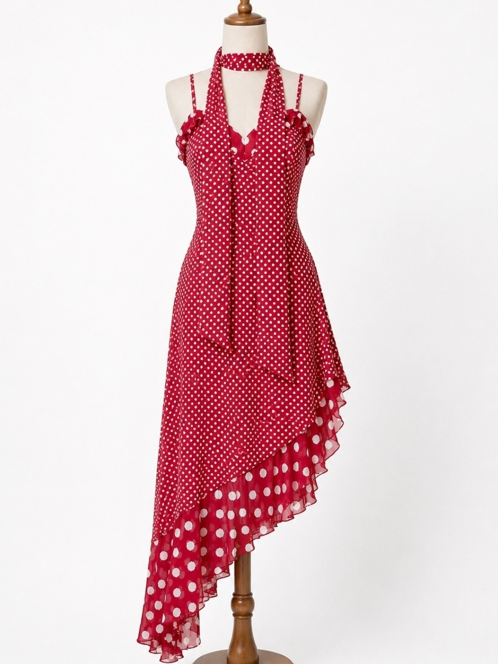Sugar Thrillz Red and White Polka Dot High-Low Halter Dress